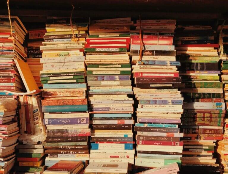 Stacks of books in daytime