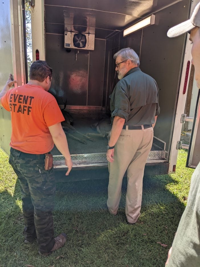 Deer Hunt & Learn Class with two legally harvested deer in a refrigerated trailer for teaching.